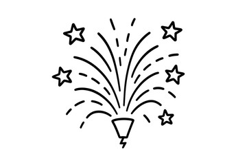 Simple line art icon of a celebration firework explosion with scattered stars