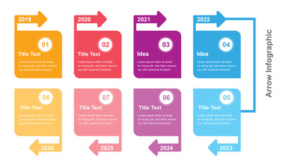 Colorful Arrow Infographic Depicting Timeline from 2019 to 2026 with Numerical Markers and Title Text