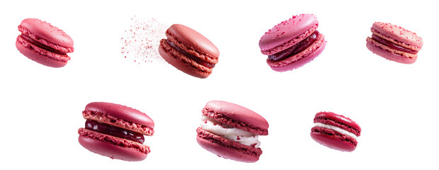 French traditional cookies isolated. red macaroon cookie set