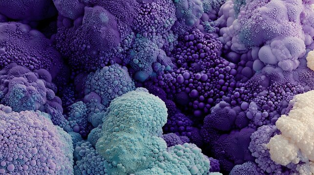 Structures organiques bulbeuses aux teintes violettes et turquoise