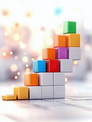 A formation of colorful building blocks stacked in a staircase pattern, symbolizing growth and progress.