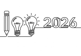Pencil and Lightbulbs Forming the Year 2026, Symbolizing Innovation and Planning for the Future