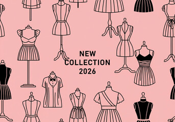 New Collection 2026: Fashion Lineup on Mannequins with Pink Background