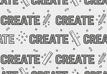 Seamless Pattern of the Word 'CREATE' with Art Supplies and Confetti