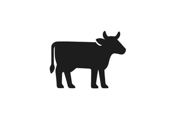 Black silhouette of a standing cow or cattle isolated on a white background