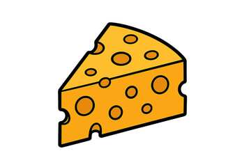Bright yellow wedge of Swiss cheese with characteristic holes in a simple graphic style