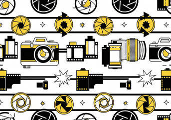 Seamless Pattern of Retro Photography Elements and Apertures