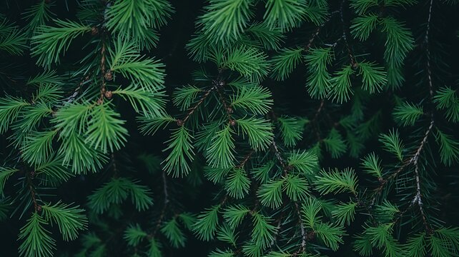 Close up of evergreen branches with dark background for Christmas theme - Powered by Adobe