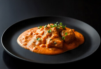 Chicken Curry in Creamy Tomato Sauce on Black Plate