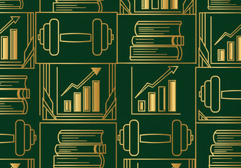 Art Deco Seamless Pattern of Growth and Knowledge Symbols