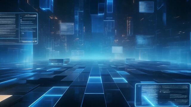 Futuristic digital abstract showcasing interconnected data streams and a complex network environment, ideal for technology and innovation. - Powered by Adobe