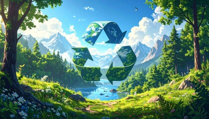 Recycle symbol copy space, Eco friendly earth background. Generative AI
