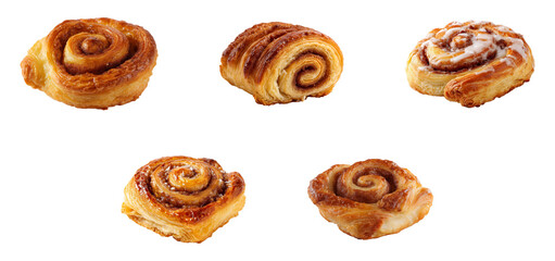 homemade flaky puff pastry bun isolated.