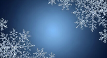 Image of frosty snowflake on blue gradient, representing winter holiday, and ice crystal. Festive border for text or graphic design, free space