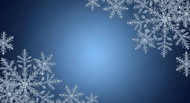 Image of frosty snowflake on blue gradient, representing winter holiday, and ice crystal. Festive border for text or graphic design, free space - Powered by Adobe