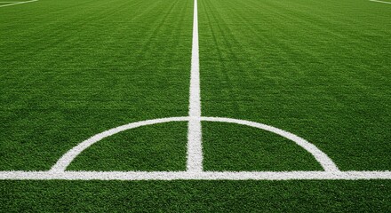 A well-maintained athletic field with crisp white markings on green turf, ready for intense competition and strategic plays ,healthy ,geometry ,empty