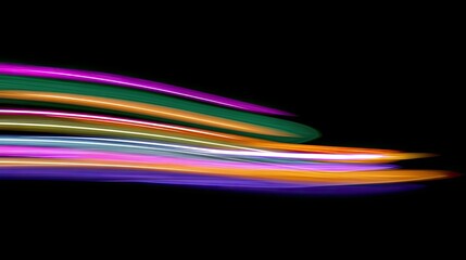 Colorful Light Trails on a Black Background, Vibrant Curves of Neon Colors in Motion for Abstract and Artistic Design Projects