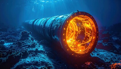 Industrial Pipeline: X-ray view of underwater pipeline weld joint at ocean floor
