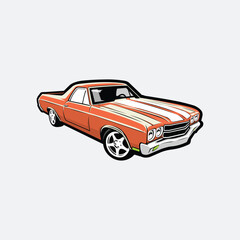 Classic American Utility Pickup Sedan Hotrod Lowered Vector Art Illustration in White Background