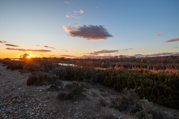 Obraz premium Abendstimmung an der Lagune Rambla de Morales in Cabo de Gata in der Provinz Almería in Andalusien, Spanien