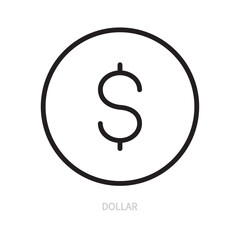Dollar line icon. One of the types of global currency sign, symbol. Round shape. Business, economy, finance, money, bank concept. Vector illustration. Editable stroke. Isolated on a white background.