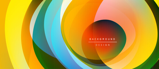 Obraz premium Abstract colorful layers create dynamic visual effect. Overlapping circles form modern background design. Bright hues blend seamlessly.