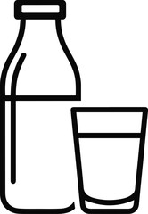 Milk Bottle and Glass Line Icon - Dairy Product Beverage Vector Symbol
