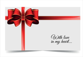 A template for a card or envelope, tied with a bright red ribbon and bow, vector illustration