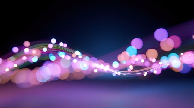 Abstract colorful light waves with vibrant glowing orbs on a dark background creating a dreamy and ethereal atmosphere for visual design and creativity