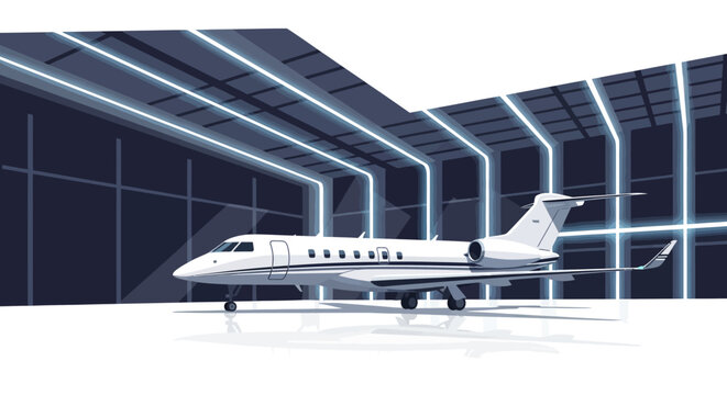 Private Jet in Modern Hangar Luxury Transportation.