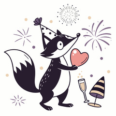 Creative SVG: Curious Foxe with holding a heart in a New Beginnings colored New Year's Eve/Day theme