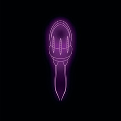 Futuristic microphone glowing with neon purple light on a dark background, creating a vibrant and technological atmosphere