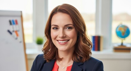 Young caucasian female professional smiling in office setting