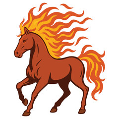 Fiery Horse with Flaming Mane Galloping Forward. 2026 Zodiac Animal. Vector Illustration