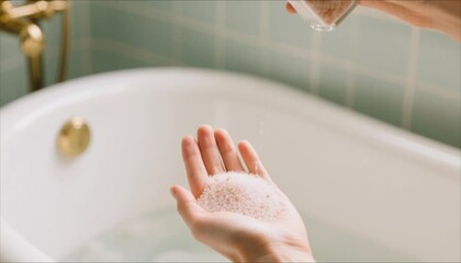 Hand pouring bath salts into tub for relaxation and self-care   - Powered by Adobe