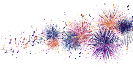 Musical notes and fireworks isolated on create a festive mood
