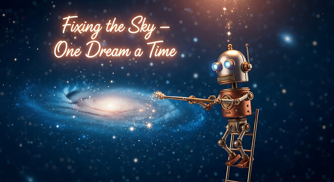 Robot fixing the sky one dream at a time, new year event