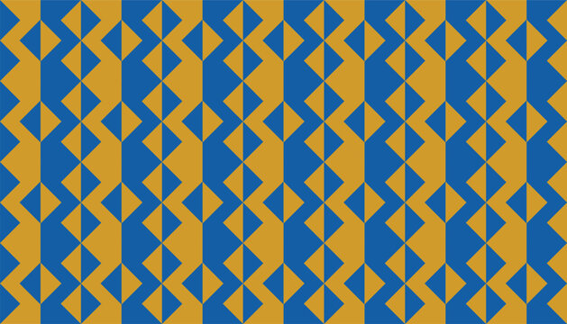 An abstract geometric pattern with blue and gold tones, showcasing vertically aligned triangle and diamond motifs. This design offers a dynamic and modern look suitable for various creative projects