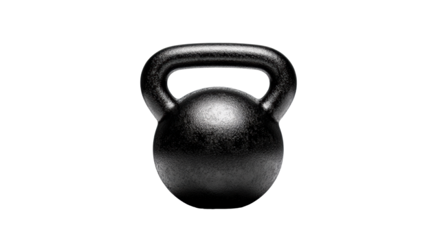 Black kettlebell isolated on transparent background