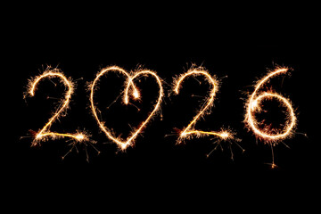 2026 written with Sparkle firework on black background, happy new year 2026 concept