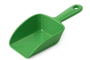 Green plastic kitchen scoop for food serving or baking, measuring ingredients, and transferring dry goods