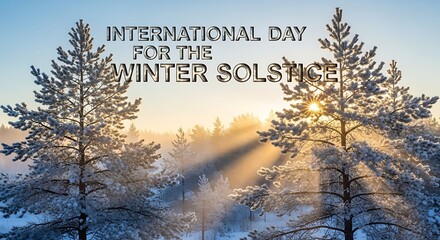 Winter solstice day december sun snow trees landscape scenic holiday background image for design and social media