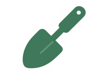 Green gardening trowel icon representing planting, digging, and horticulture leisure activities with a simple design