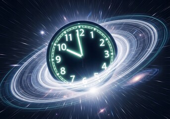 Clock face in a galaxy, representing time and space, the universe and cosmic events