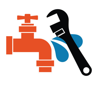 Plumbing service concept faucet, tap, water drop, adjustable wrench tool repair, maintenance, installation, sanitation vector illustration in flat style