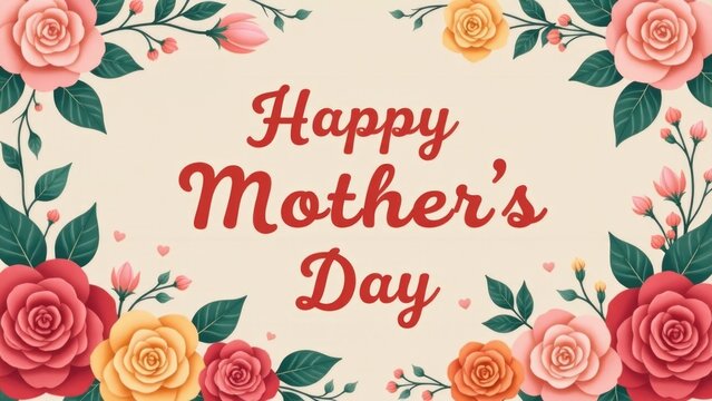A beautiful illustration of roses and leaves on a Mother's Day card, perfect for expressing gratitude to mom