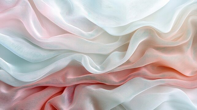 A close-up view of translucent, layered fabric with soft folds and a gradient of pastel colors, creating a delicate and airy texture. - Powered by Adobe
