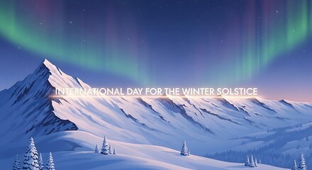 Winter solstice background northern lights snowy mountains december celebration international day scene holiday