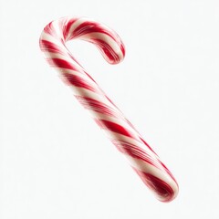 Candy Cane with Red and White Stripes on White Background