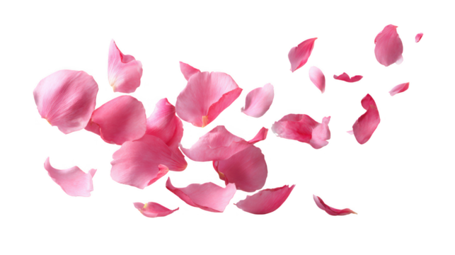 Isolated pink rose petals and blossom on white background for spring floral beauty and romantic love bouquet - Powered by Adobe